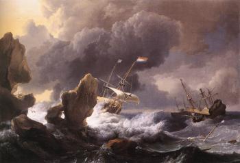 Ludolf Backhuysen : Ships in Distress off a Rocky Coast
